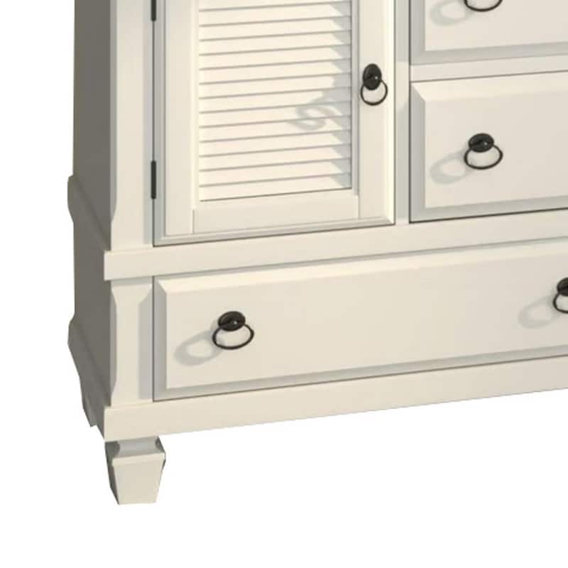 Pine Wood Dresser with 2 Cabinet & 6 Drawer in White