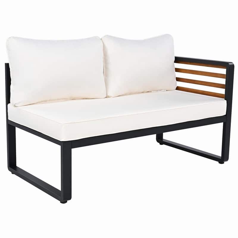 4-Piece L-Shaped Outdoor Patio Sectional Sofa Set with Metal and Wood Frame and Soft Cushions for Comfortable Seating