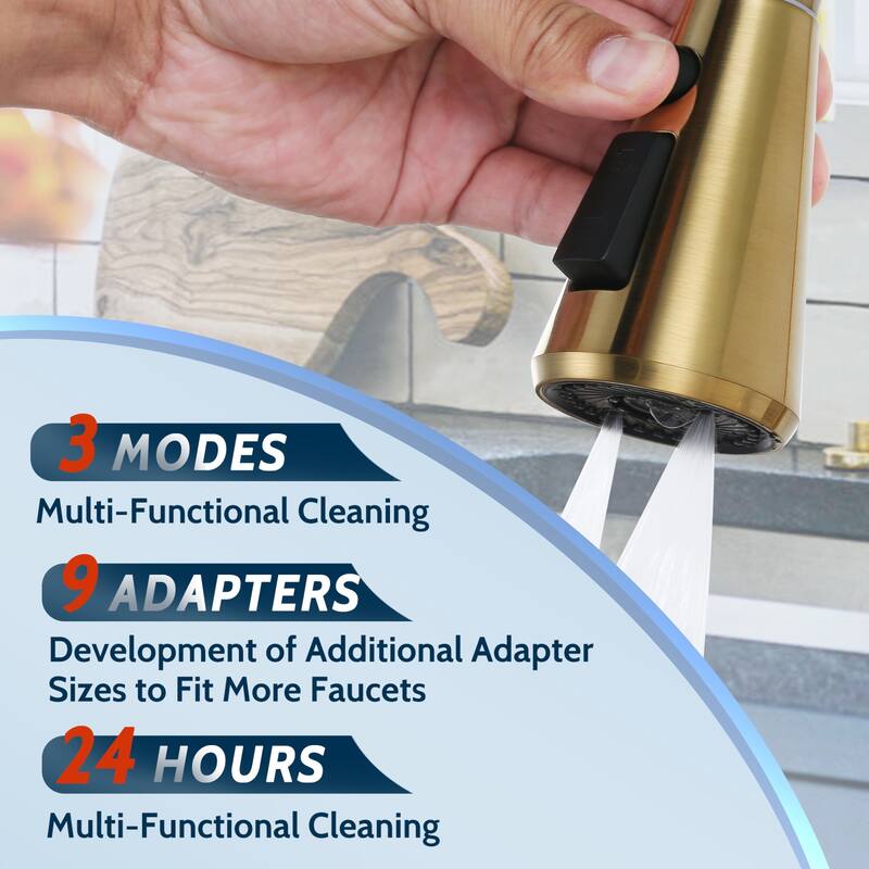 WOWOW Stainless Steel Kitchen Sprayer Head - 3 Modes with 9 Adapters