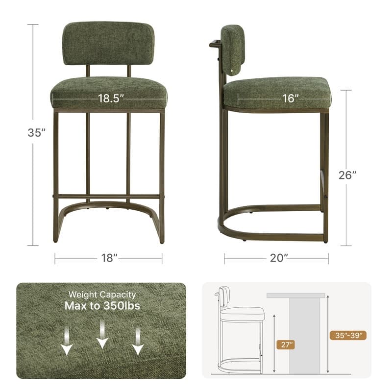 Arthur 26 inch Counter Height Bar Stool Set with Brass Frame