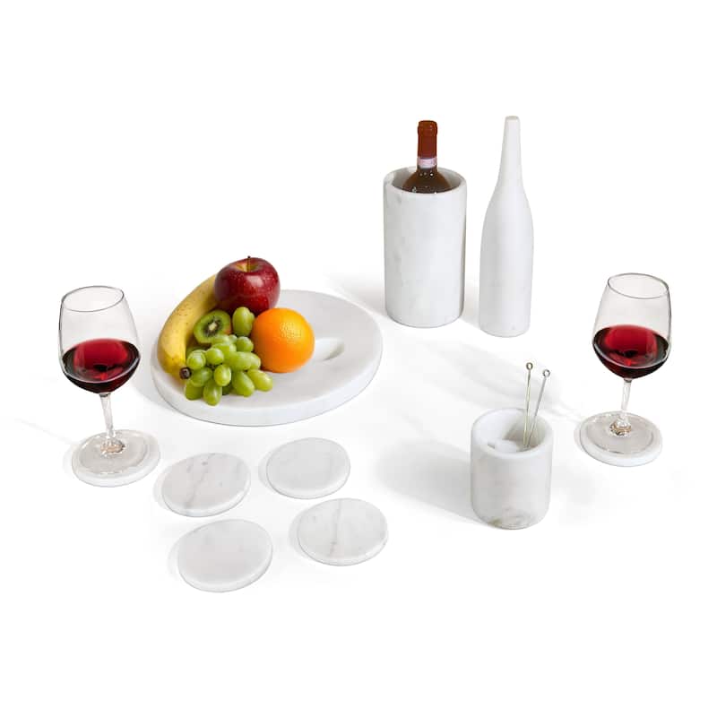 Roomfitters Natural Marble Dining Room Accessories Set, Luxury 10-Piece Genuine Stone Tabletop Collection