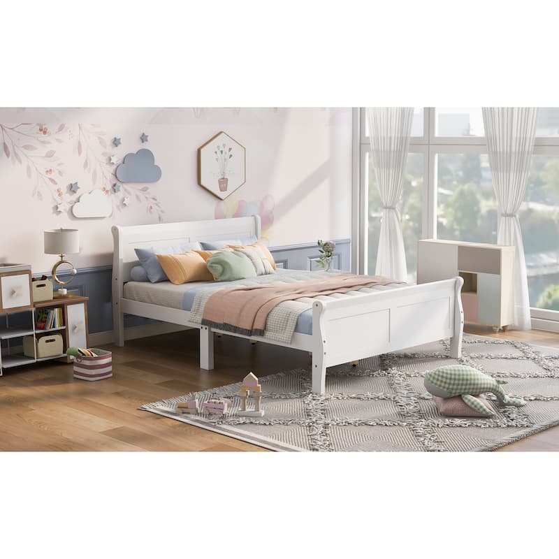 Queen Size Wood Platform bed with Headboard and Wooden Slat Support (White)