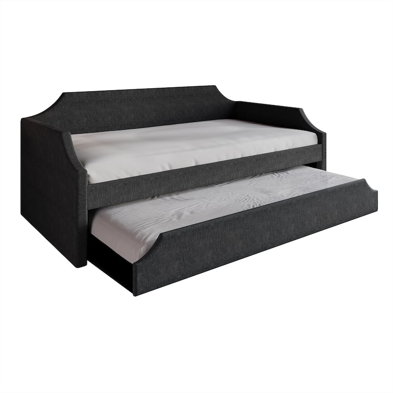 CraftPorch Elegance Linen Upholstered Twin Size Daybed with Trundle