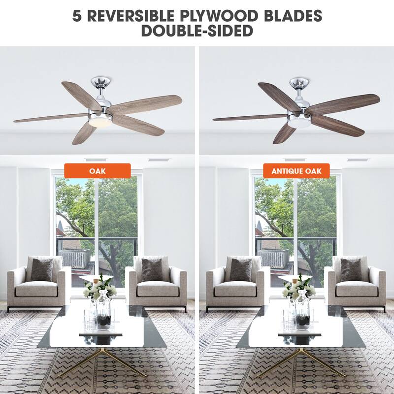 52-in Chrome Modern Timer LED Ceiling Fan with Light and Remote Control