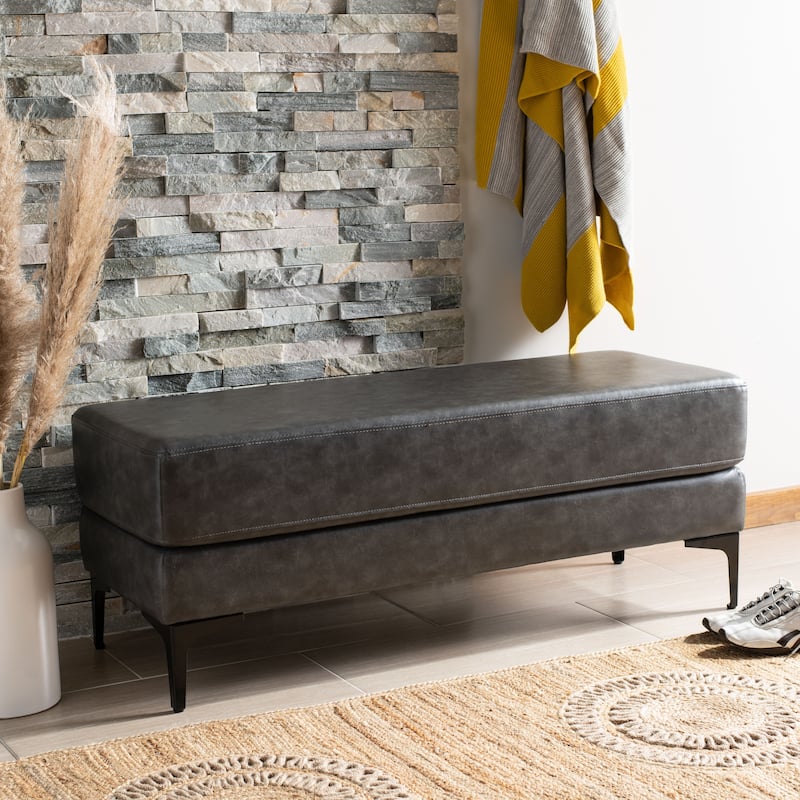 SAFAVIEH Roena Rectangular Bench - 48" x 18" x 18" - 48Wx18Dx18H - Grey Pu/Black