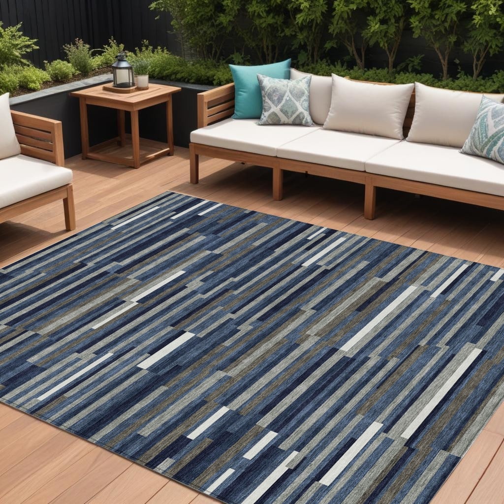 HomeRoots Striped Transitional Rectangle Outdoor Rug