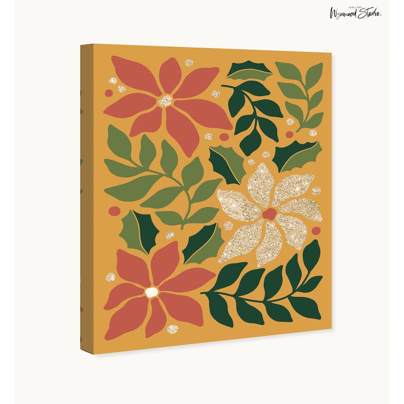 Wynwood Studio Canvas Floral and Botanical Poinsettias Artwork with Glitter Red Modern & Contemporary Wall Art Canvas Print
