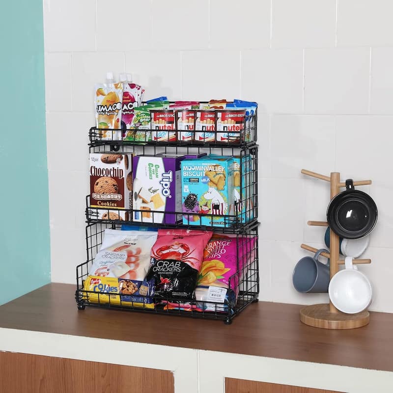 Stackable Wire Basket 3 Tier Countertop& Wall Mounted Metal Storage Basket