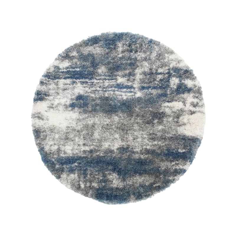 Noori Rug Lux Madison Abstract 2-Inch Shag Area Rug - 5' Round - Blue/Grey