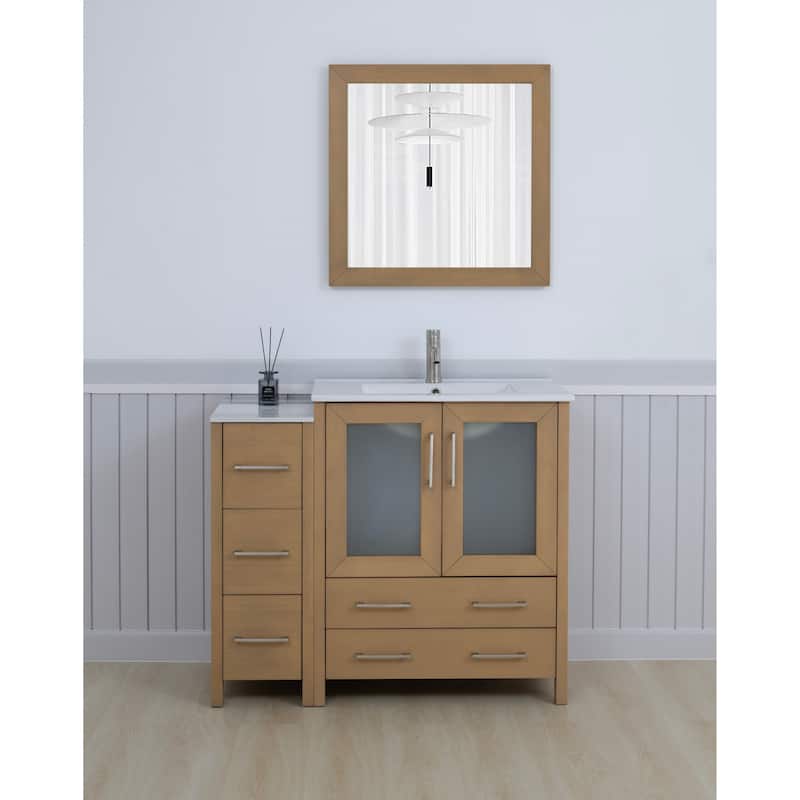 Vanity Art 42 Inch Single Sink Bathroom Vanity Set 5 Dove-Tailed Drawers 1 Cabinets 1 Shelf, Soft-Closing Doors with Free Mirror