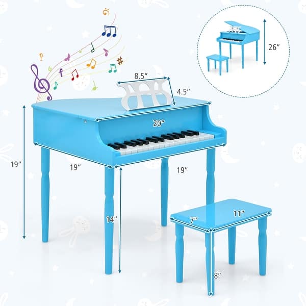 Toddler Toy 30-Key Classic Baby Grand Piano Wood w/ Bench Music Rack