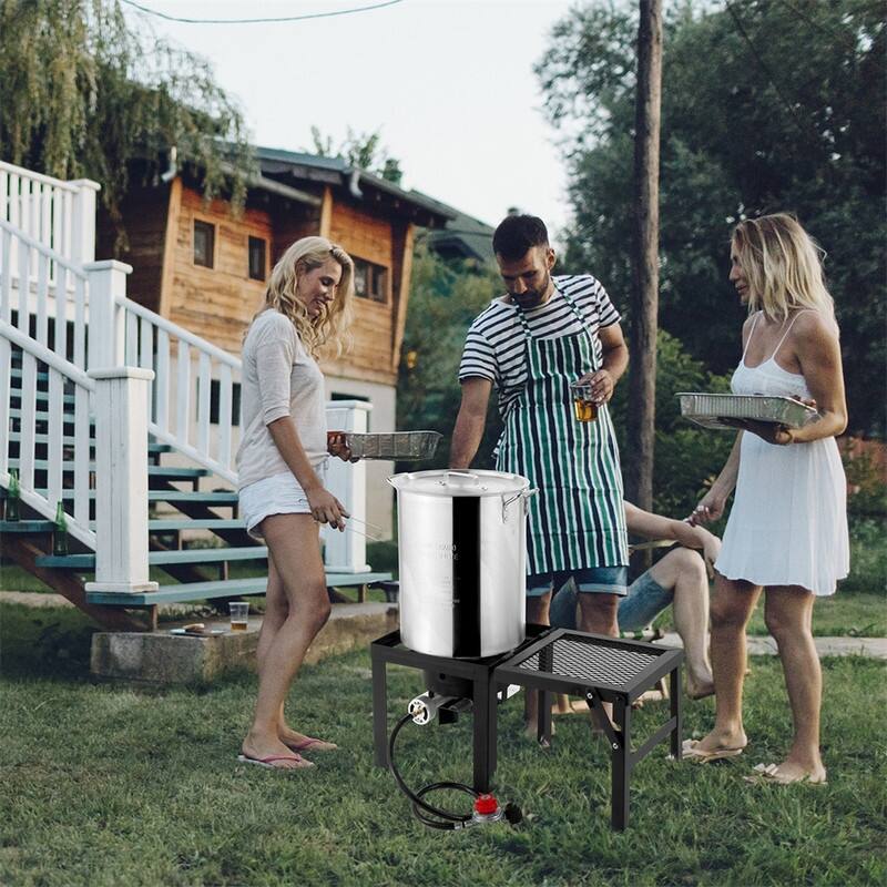 30QT Aluminum Turkey Fryer With Propane Gas Stove And Foldable Side Table - N/A