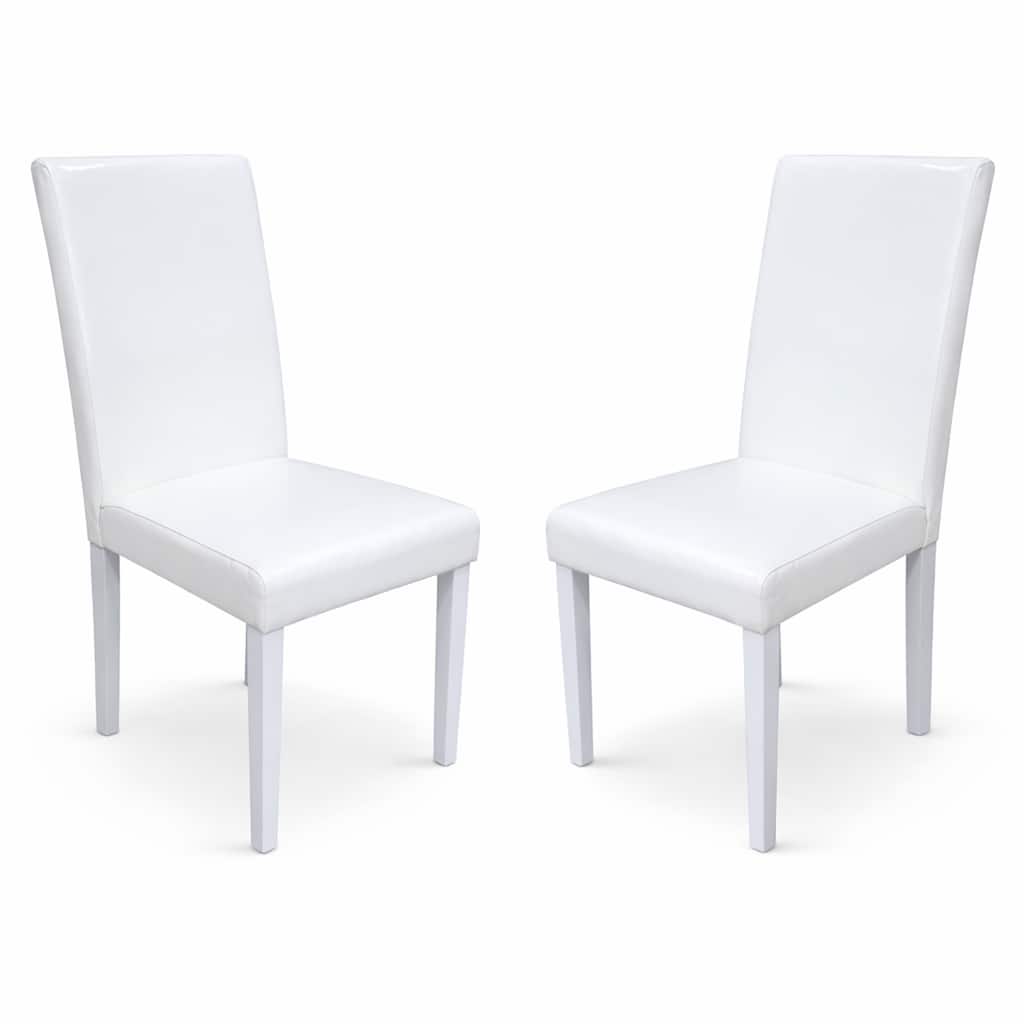 Modern Dining Chairs, Set of 2, White Finish with White PU Leather Upholstered Seats Solid Rubberwood