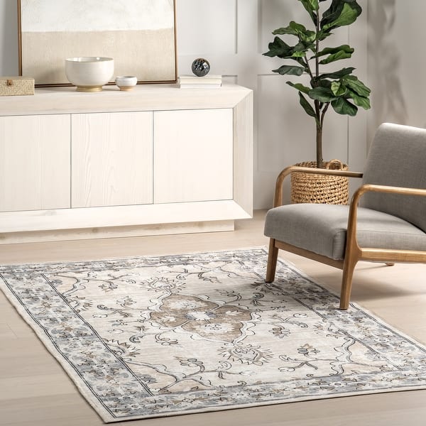 slide 2 of 11, Nuloom Adair SpinClean Traditional Floral Machine Washable Area Rug 4' x 6' - Grey - Rectangle