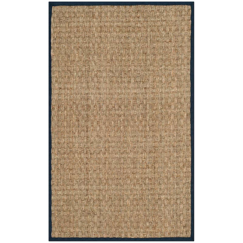 SAFAVIEH Natural Fiber Zymryd Basketweave Seagrass Rug - 2'6" x 4' - Natural/Navy Blue