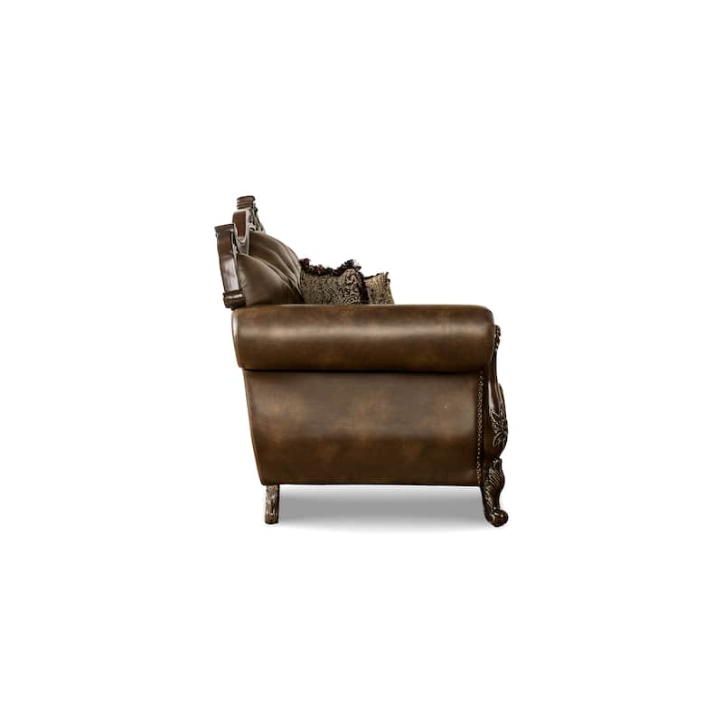 Furniture of America Beatrice Traditional 3-Piece Formal Brown Tufted Sofa Set