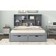 preview thumbnail 7 of 10, Queen Size Solid Pine Wood Platform Kids Bed Frame with Built-In Storage Shelves of the Headboard and 2-Drawers, Grey