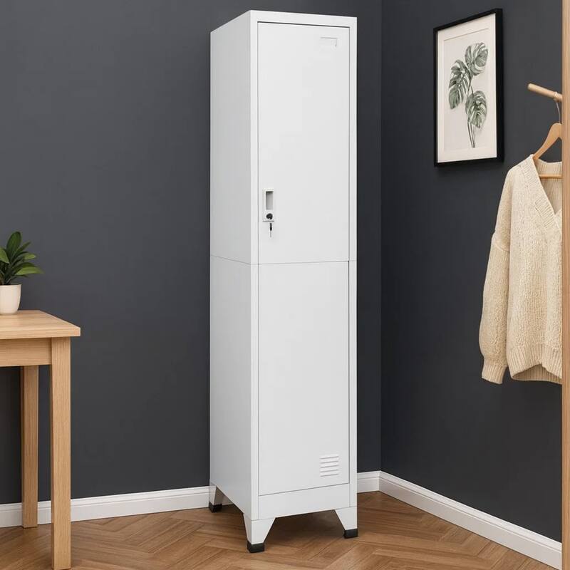 Sonia Rectangular Locker Cabinet with Shelf, Hanging Bar, Gray Steel