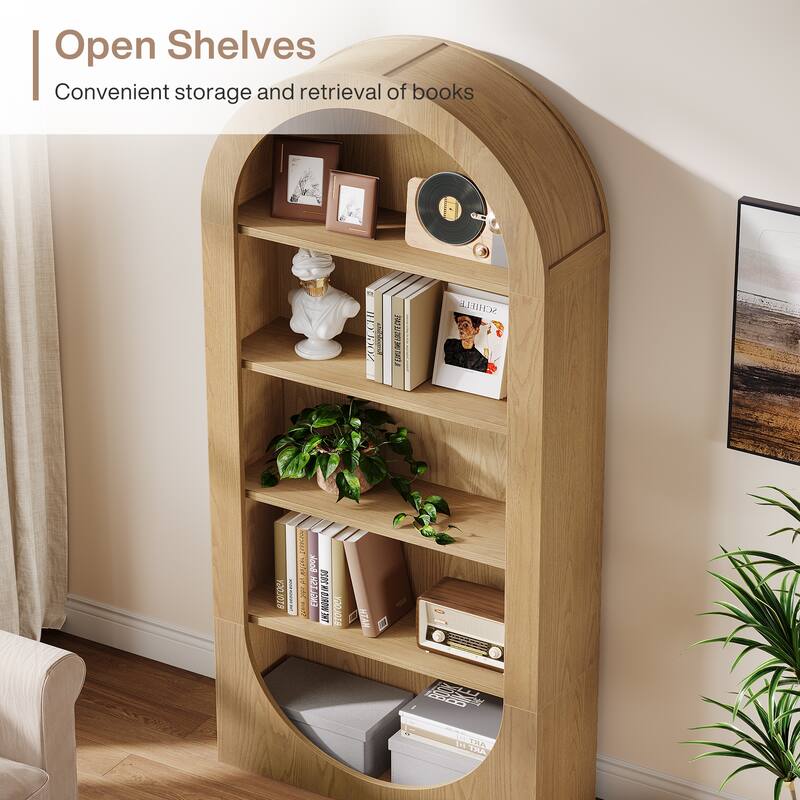 70.9" Arched Tall Bookshelf with Open Shelves for Living Room