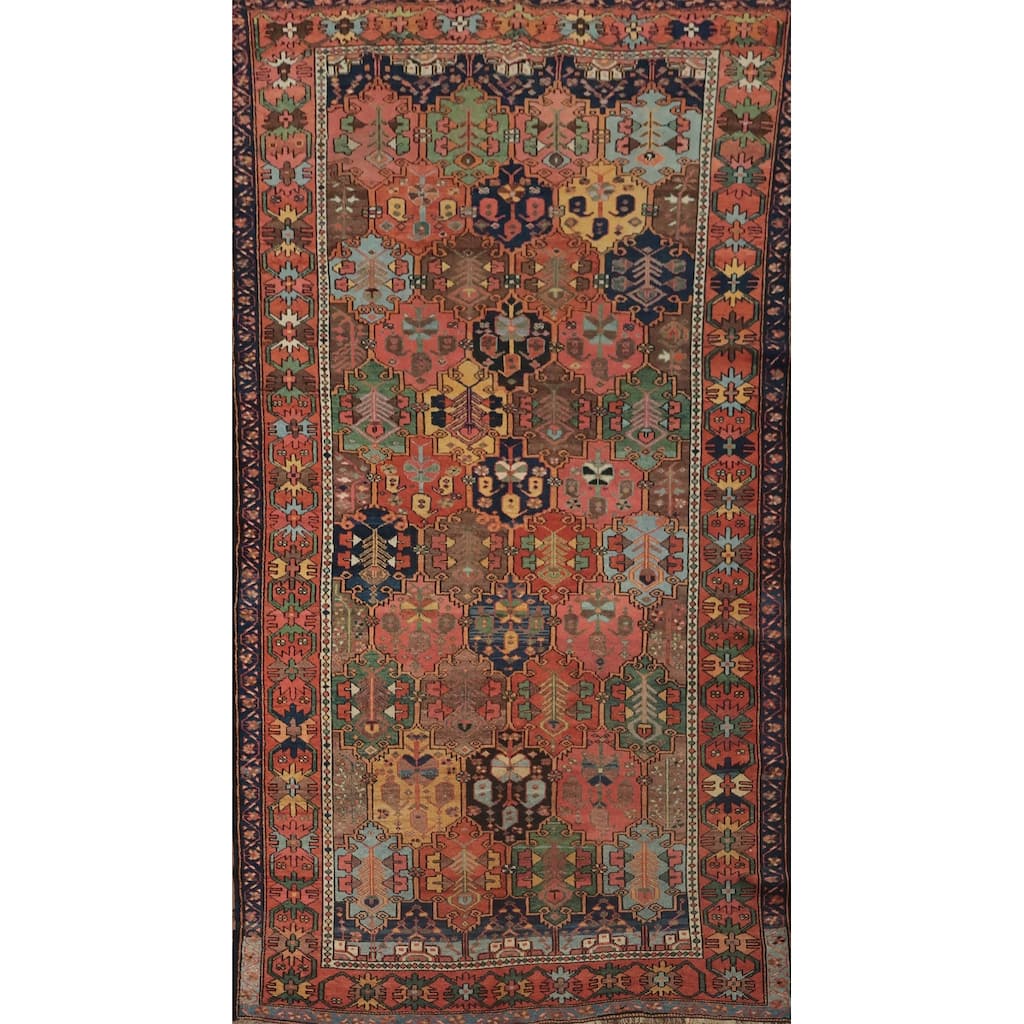 Hand Knotted Oriental 100% Wool Carpet Traditional All-Over Oranges & Rust Bakhtiari Area Rug - 9' 6'' X 5' 3''