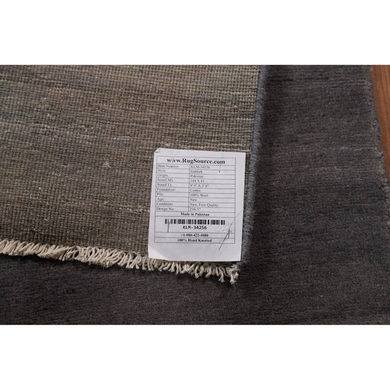 Blue & Grey Gabbeh Oriental Runner Rug Handmade Wool Carpet - 2'8"x 8'0"