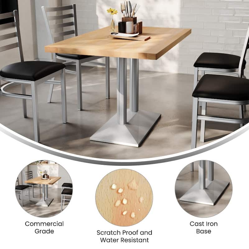 Rectangular Solid Wood Tabletop w/ 27" x 15" Two-Column Dining Height Table Base - 30"W x 48"D x 29.5"H