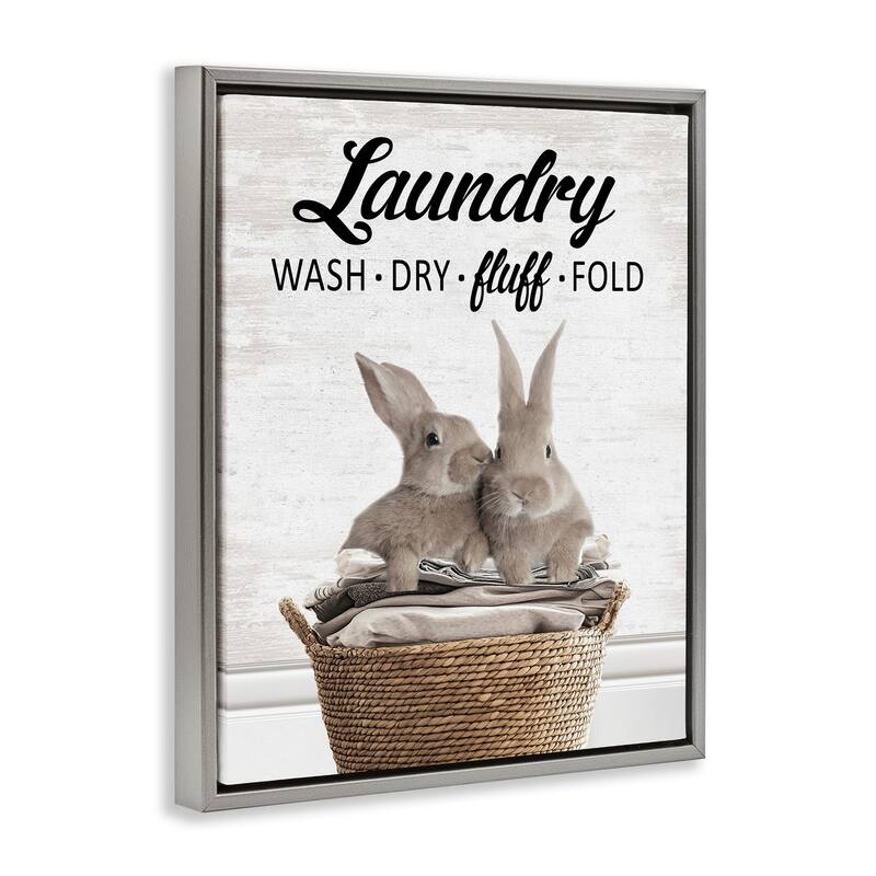 Stupell Bunnies & Laundry Basket Framed Floater Canvas Wall Art Design By Lettered and Lined