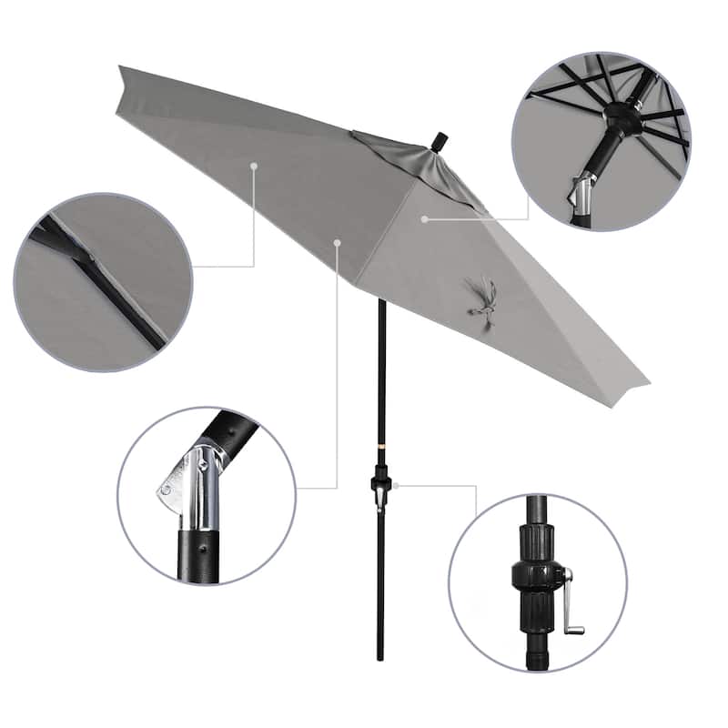 California Umbrella 9' Rd Golden State Series Patio Umbrella Black Aluminum Frame Crank Lift Collar Tilt Sunbrella Cilantro