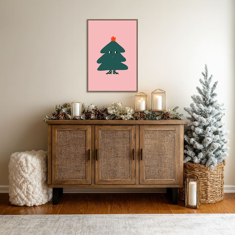 Christmas Tree by Maren Gross (23 x 33 in.), Framed Canvas Wall Art Print - Sylvie Dark Gold