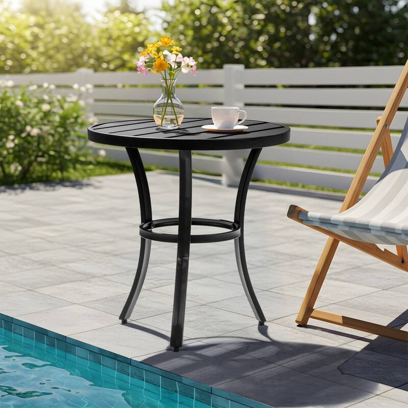 Metal Outdoor Round Side Table, Patio Coffee Bistro Table for Indoor Outdoor