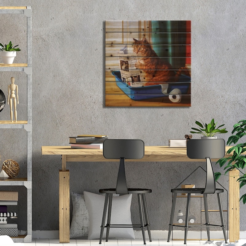 Kitty Throne Print On Wood by Lucia Heffernan - Multi-Color