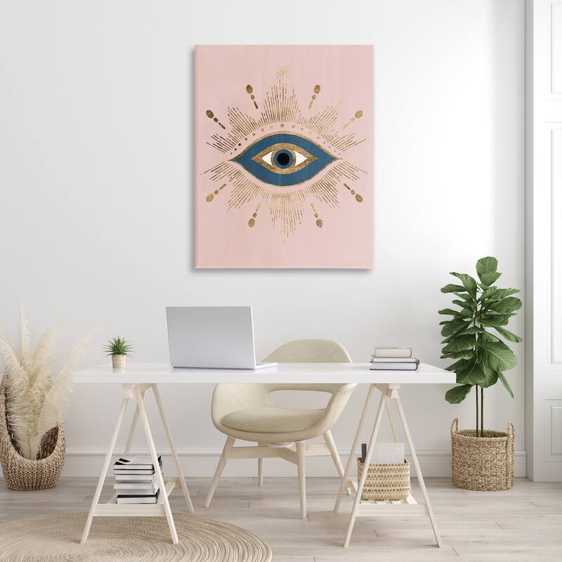 Stupell Evil Eye Glam Boho Pattern Bold Blue Pink Canvas Wall Art