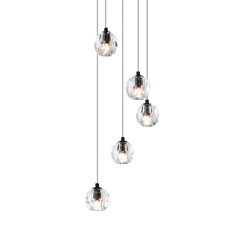 Elegant Lighting Eren 5 Light 12" Wide Crystal Multi Light Pendant - Black