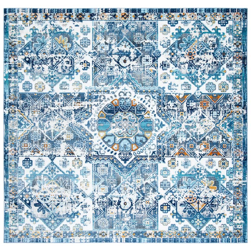 SAFAVIEH Aria Berislava Vintage Oriental Rug - 6'7" Square - Ivory/Navy