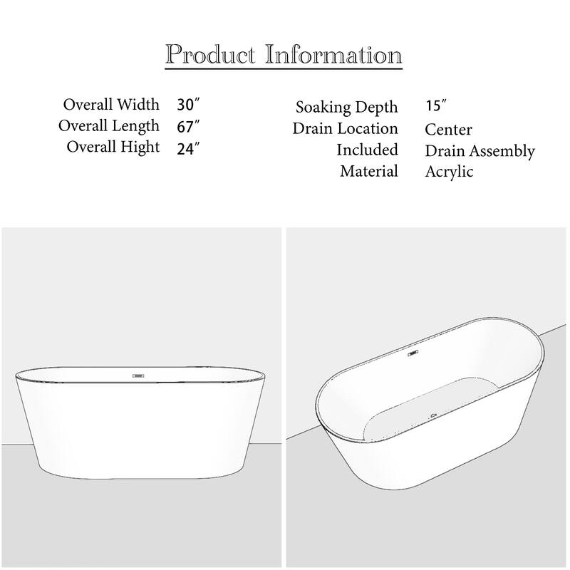 Acrylic Freestanding Soaking Bathtub in Gloss White