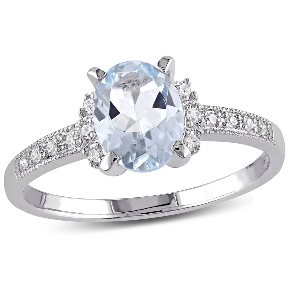 Miadora Sterling Silver Aquamarine and Diamond Ring