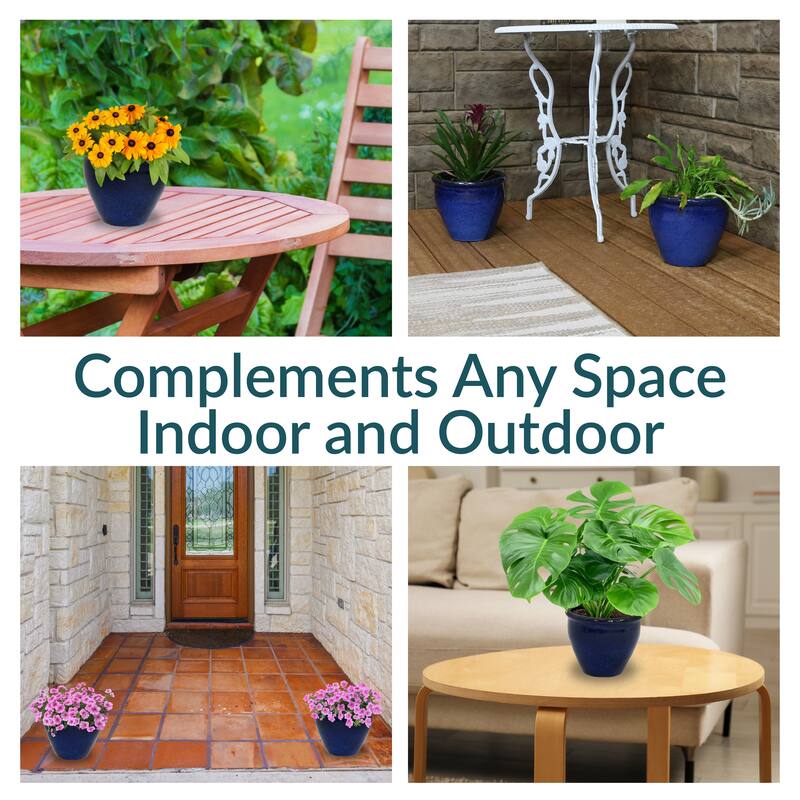 Sunnydaze Set of 2 Chalet High-Fired Glazed Ceramic Planters