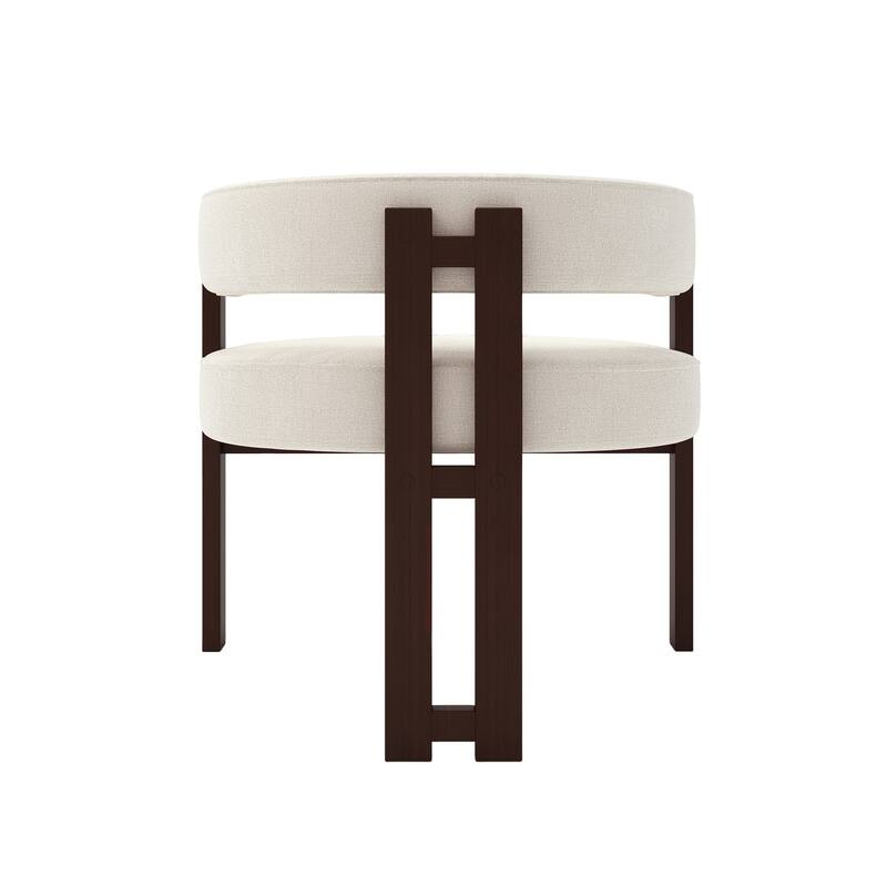 Modern Accent Chenille Upholstered Armchair with Open Back 3 Legs Barrel Dining Chair Comfy Side Chair-Beige