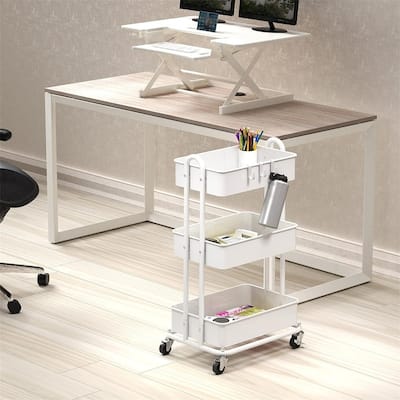 Heavy Duty 3-Tier Metal Utility Rolling Cart - 12.5"D x 17"W x 31.5"H