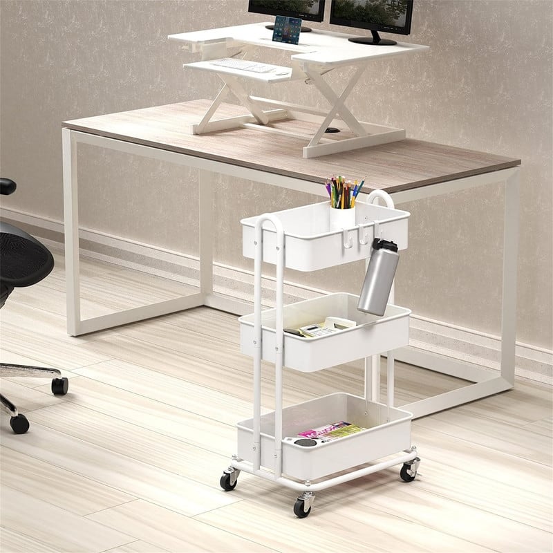 Heavy Duty 3-Tier Metal Utility Rolling Cart - 12.5"D x 17"W x 31.5"H