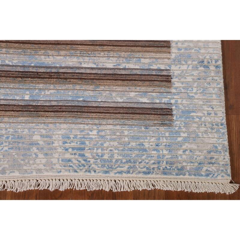 Multi-Color Striped Abstract Modern Accent Rug Handmade Wool Carpet - 2'8"x 4'10"