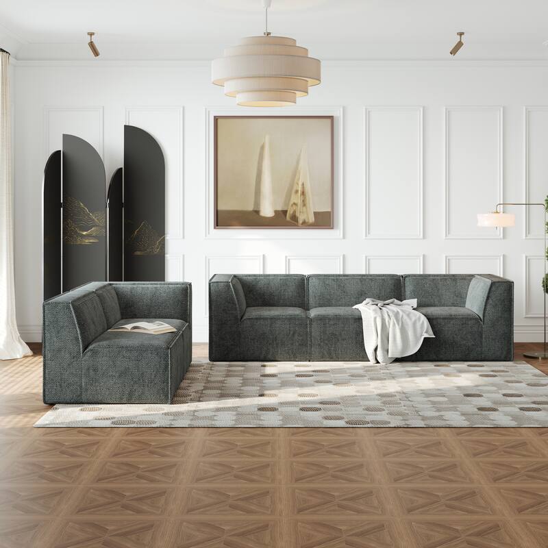 106*106" Chenille Modular L Shaped Sectional Sofa,Luxury Floor Couch Set,Upholstered Indoor Furniture,Foam-Filled Compre