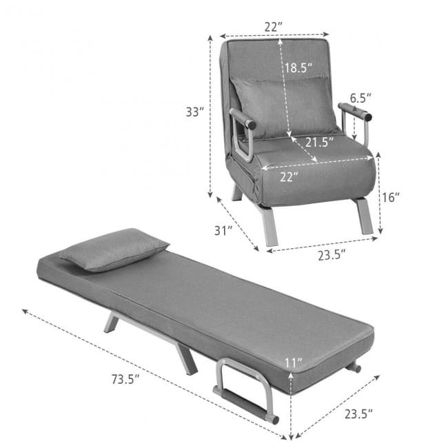 Folding 5 Position Convertible Sleeper Bed Armchair Lounge Couch with Pillow