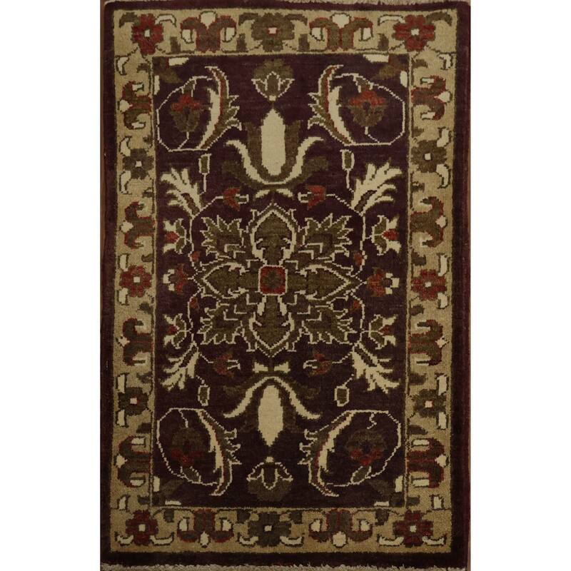 Hand Knotted Oriental 100% Wool Carpet Traditional All-Over Brown Peshawar Area Rug - 3' 1'' X 2' 0''