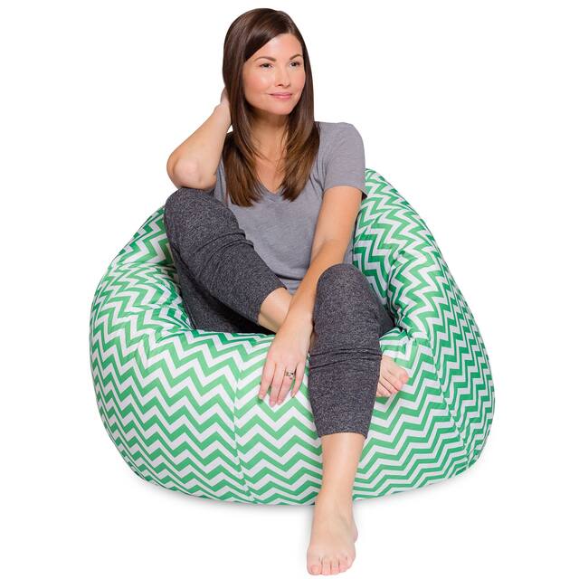 Kids Bean Bag Chair, Big Comfy Chair - Machine Washable Cover - 48 Inch Extra Large - Pattern Chevron Green and White