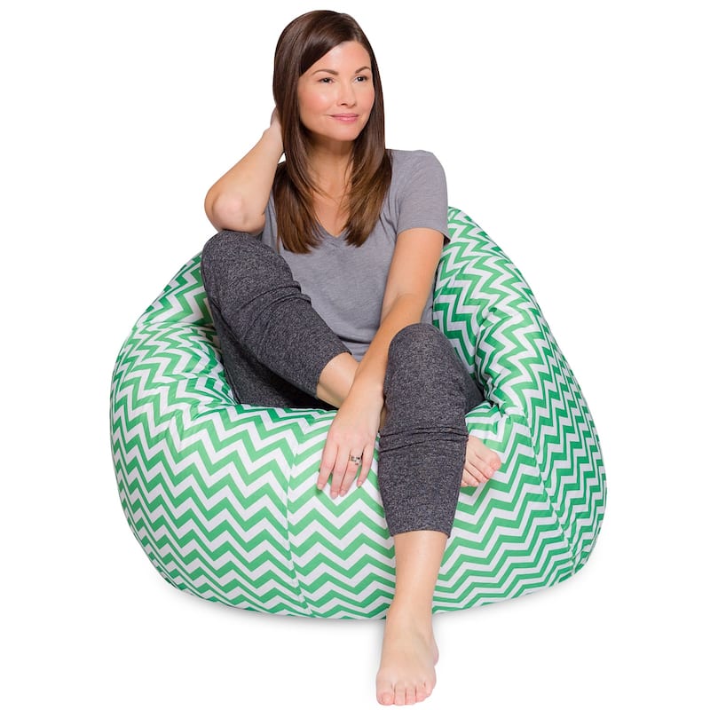 Kids Bean Bag Chair, Big Comfy Chair - Machine Washable Cover - 48 Inch Extra Large - Pattern Chevron Green and White