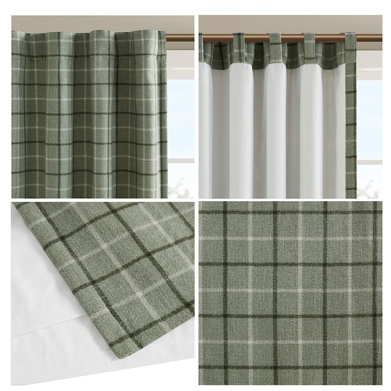 1 PCS Plaid Rod Pocket and Back Tab Curtain Panel with Fleece Lining
