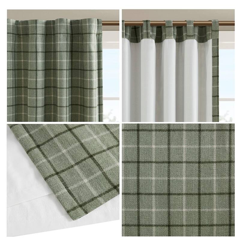 Plaid Faux Leather Tab Top Curtain Panel with Fleece Lining