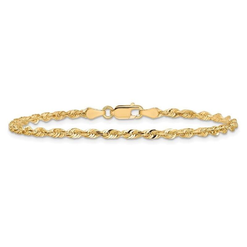 Curata 10k Yellow or White Gold Solid 1.5mm Diamond Cut Rope Chain Bracelet - 7" or 8" - 7 Inch - Yellow