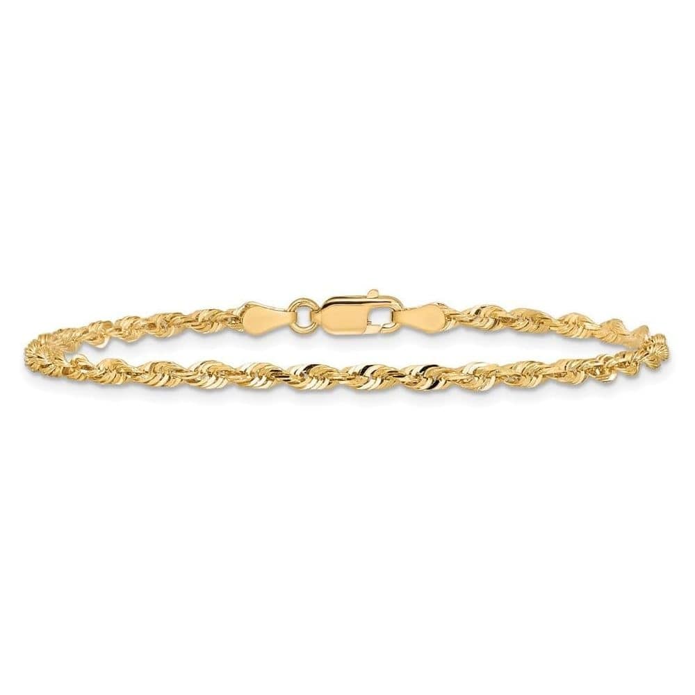Curata 10k Yellow or White Gold Solid 1.5mm Diamond Cut Rope Chain Bracelet - 7" or 8"